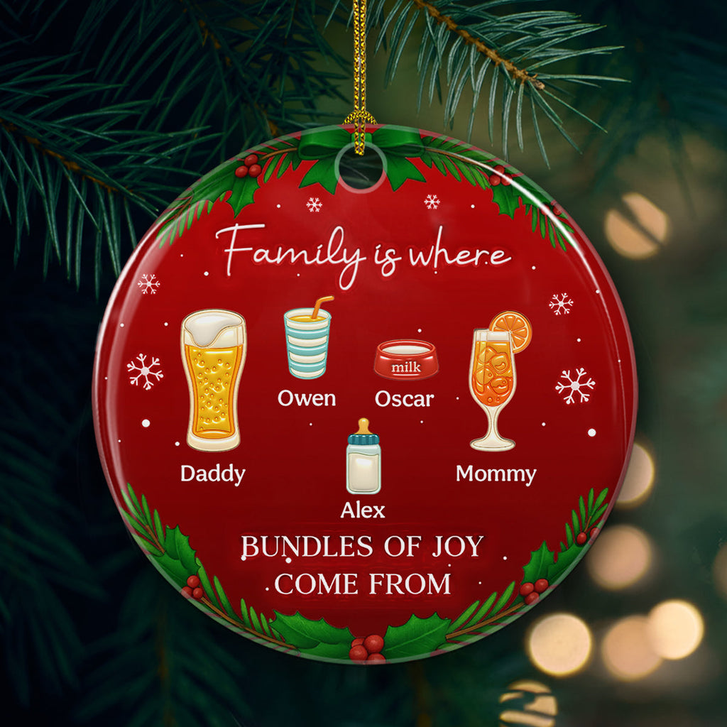 Custom Family Ornament, Christmas Gift for Family Members •  Bundles Of Joy - Personalized 3D Inflated Effect Ceramic Ornament