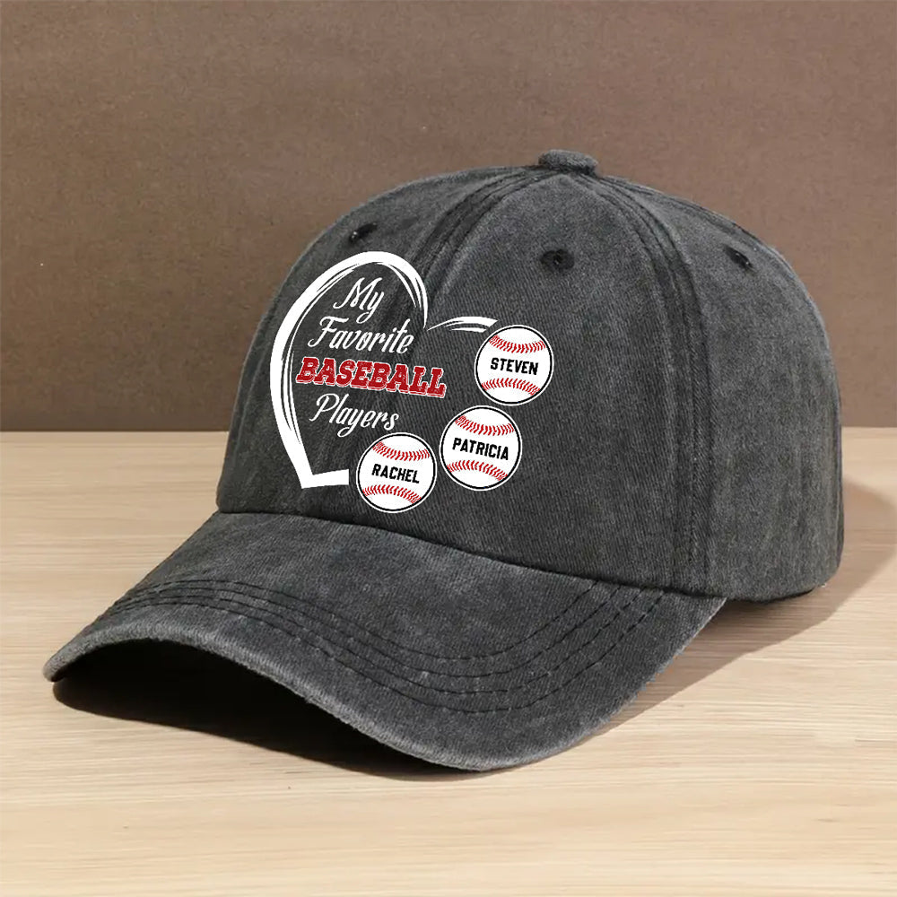 Custom Christmas Headwear Birthday Gifts for Parents • Favorite Players On My Cap - Personalized Vintage Washed Denim Cap