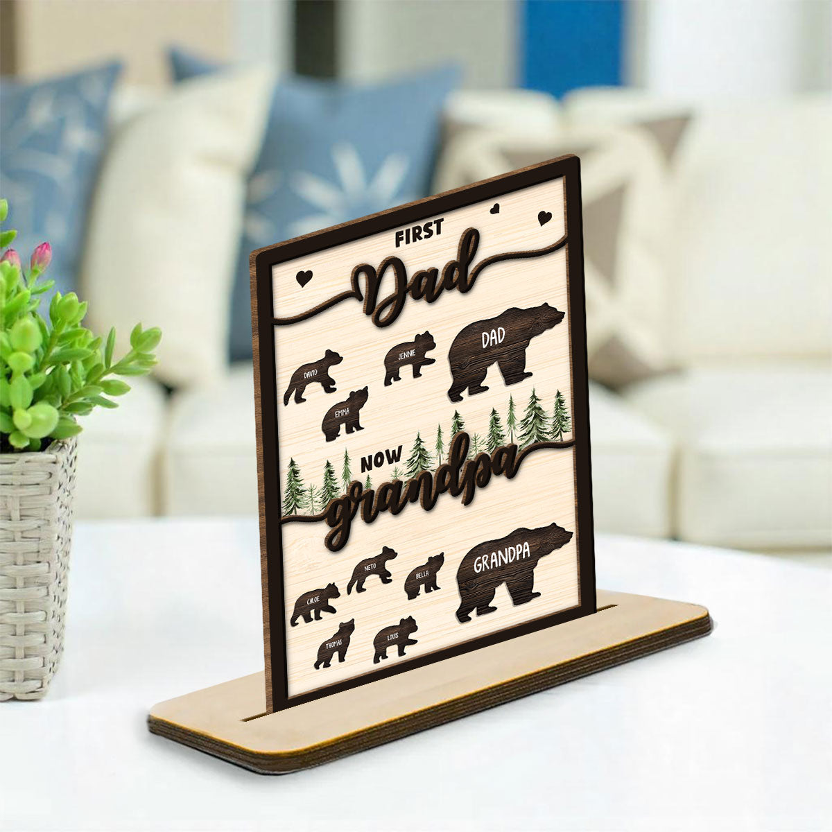 Custom Father's Day Decor, Gift for Dad & Grandpa • Was Dad Now Called Grandpa - Personalized 2-Layer Wood Plaque With Flat Base