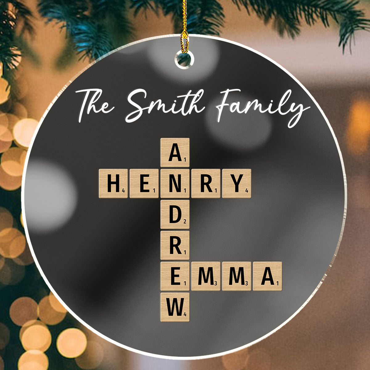 Custom Family Ornament, Christmas Gift for Family Members •  Family Besties Coworker Crossword Art - Personalized Mirrored Acrylic Ornament
