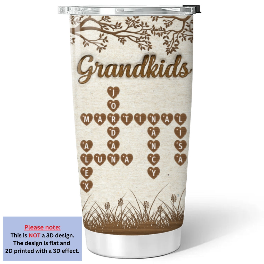 Custom Christmas Birthday Gifts For Grandma • Grandkids Fill Life With Love Crossword - Personalized 3D Inflated Effect Tumbler