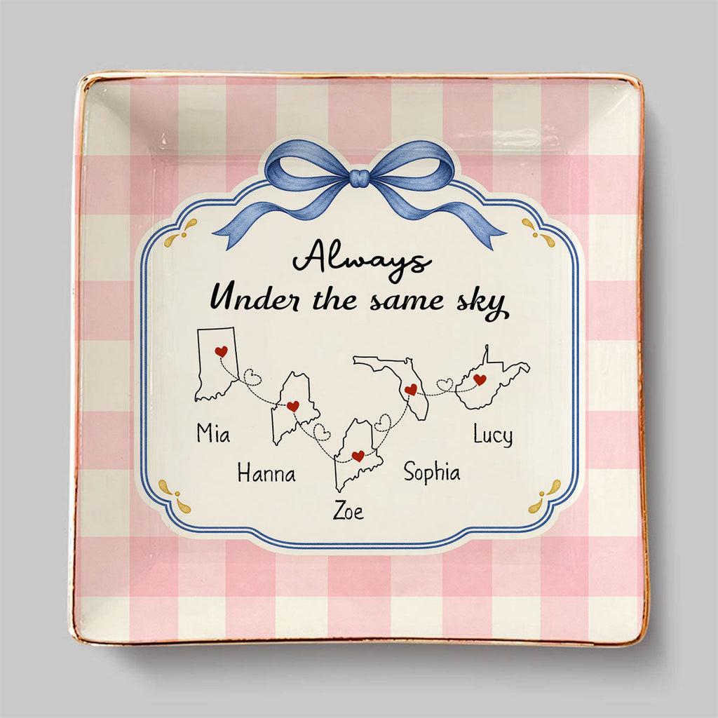 Custom Bestie Trinket Dish, Birthday Christmas Gift For Best Friend • Always Under Same Sky - Personalized Jewelry Dish