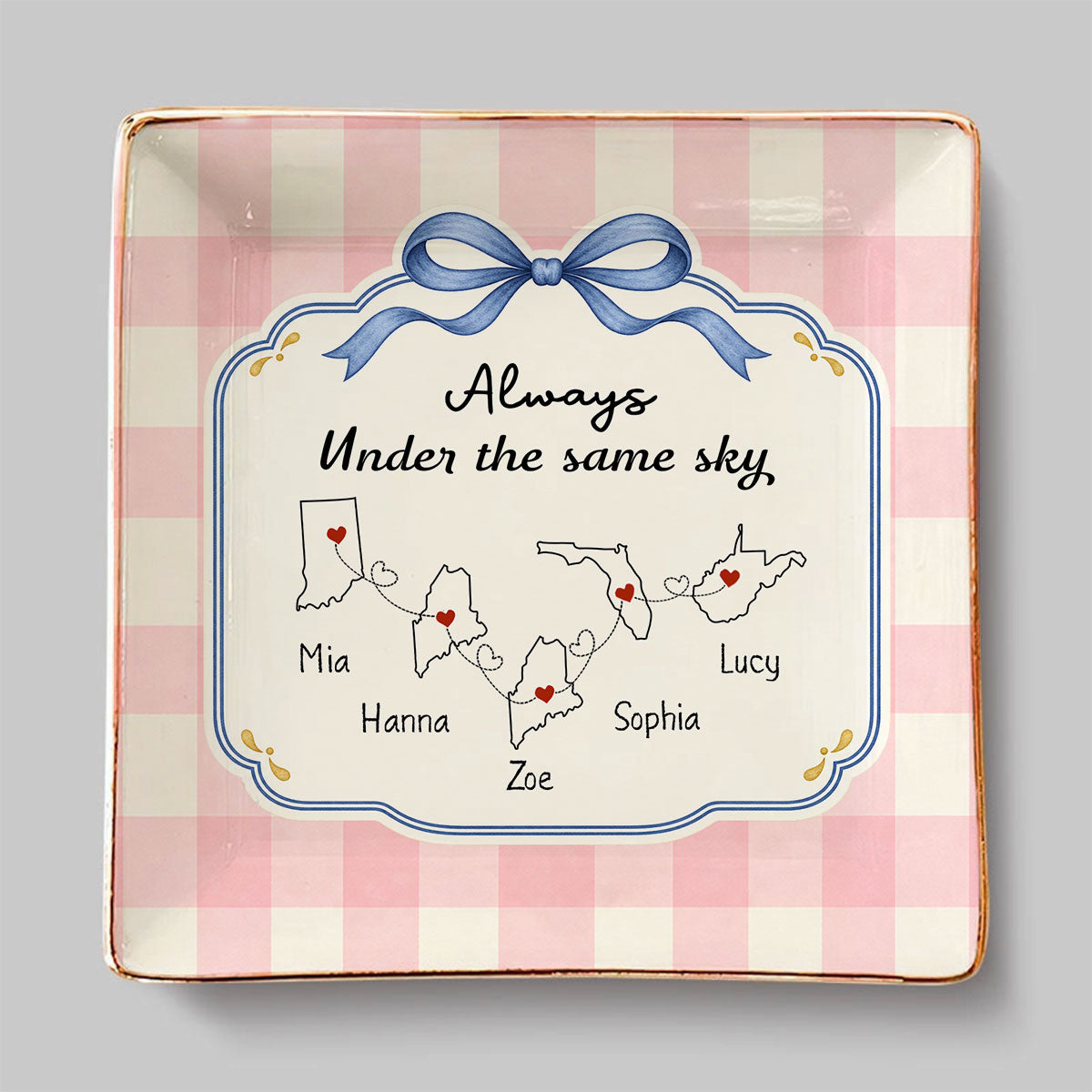 Custom Bestie Trinket Dish, Birthday Christmas Gift For Best Friend • Always Under Same Sky - Personalized Jewelry Dish