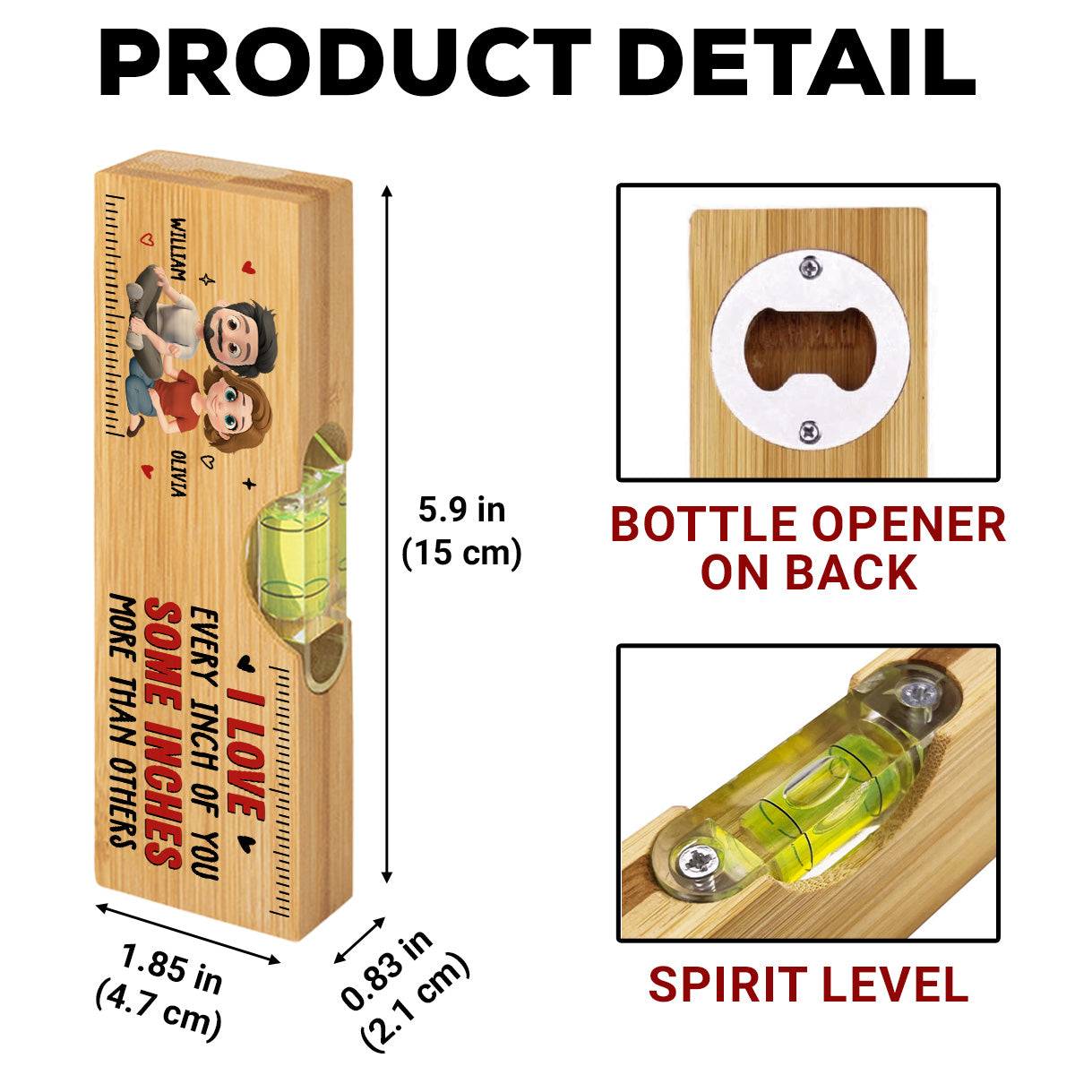Love Every Inch Of You - Personalized Wooden Spirit Level Bottle Opener