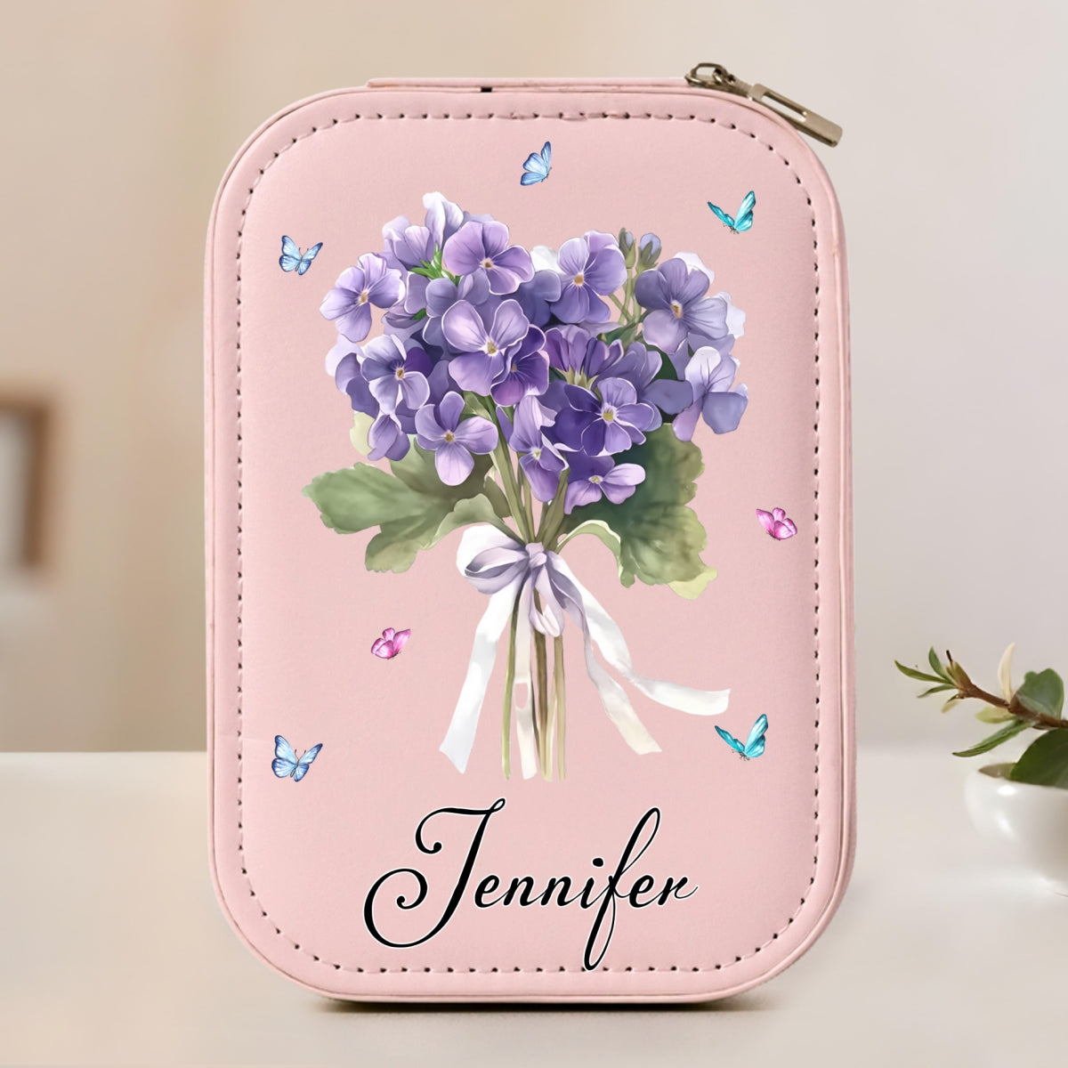 Birth Month Flower - Personalized Jewelry Box With LED Mirror