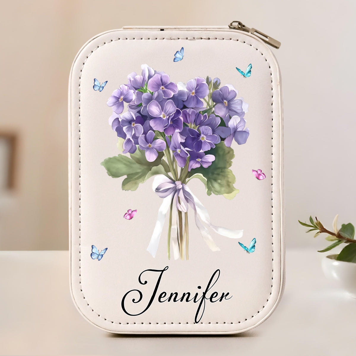 Birth Month Flower - Personalized Jewelry Box With LED Mirror
