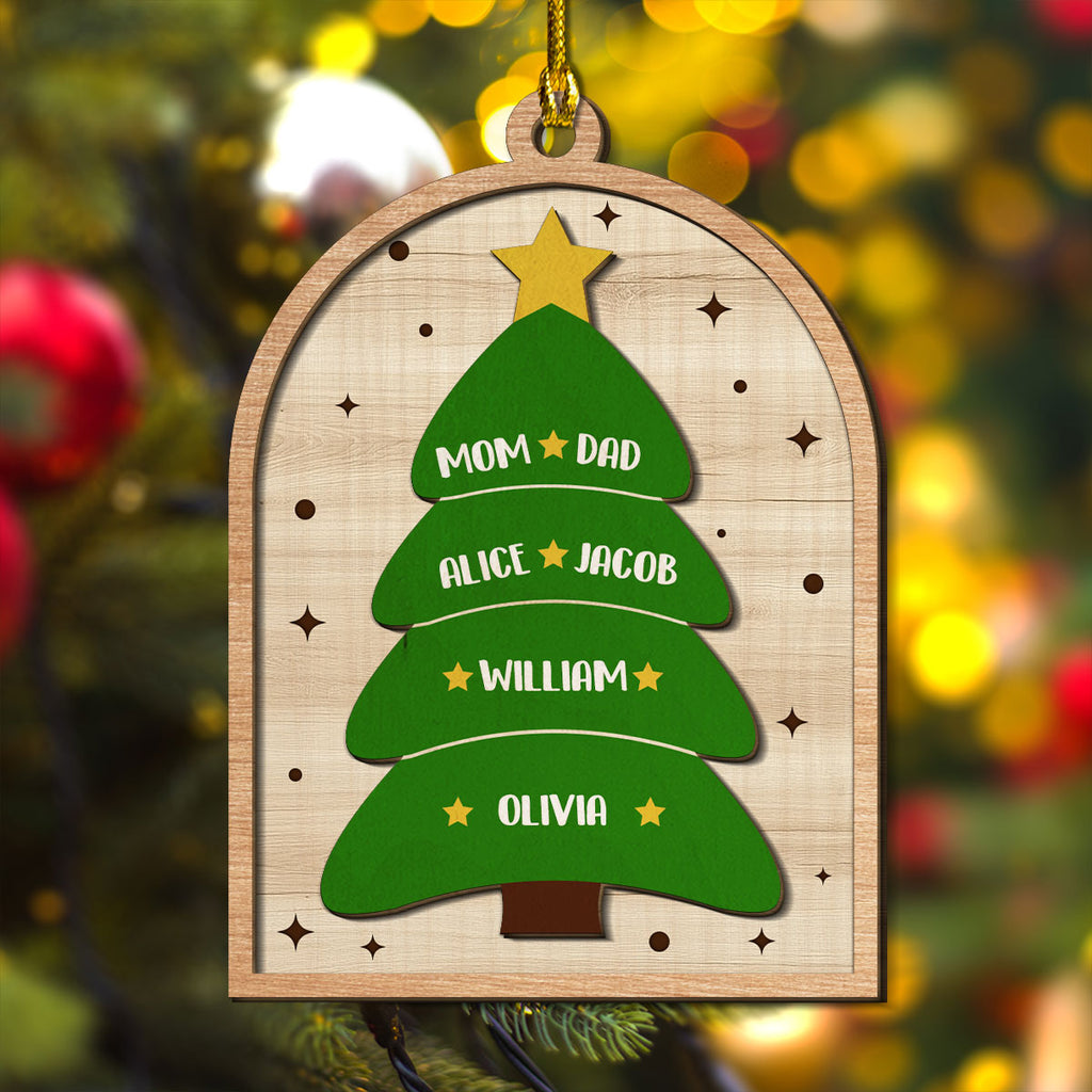 Custom Family Ornament, Christmas Gift for Family Members •  Christmas Tree - Personalized Freeshape 2-Layered Wood Ornament