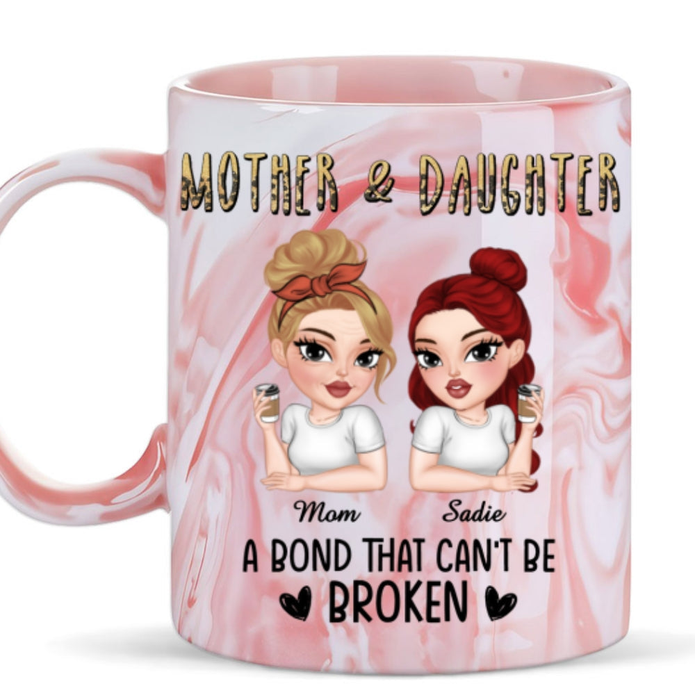 Custom Mother's Day Gift for Mom & Grandma • A Bond That Can't Be Broken - Personalized Pink Marble Mug