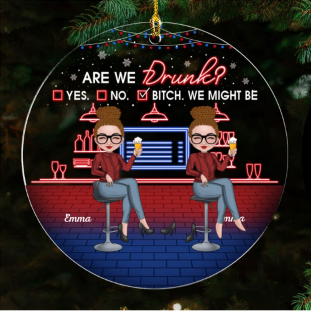 Custom Friendship Christmas Ornament, Best Friend Gift •  Bonding Over Alcohol Christmas Besties - Personalized Acrylic Ornament