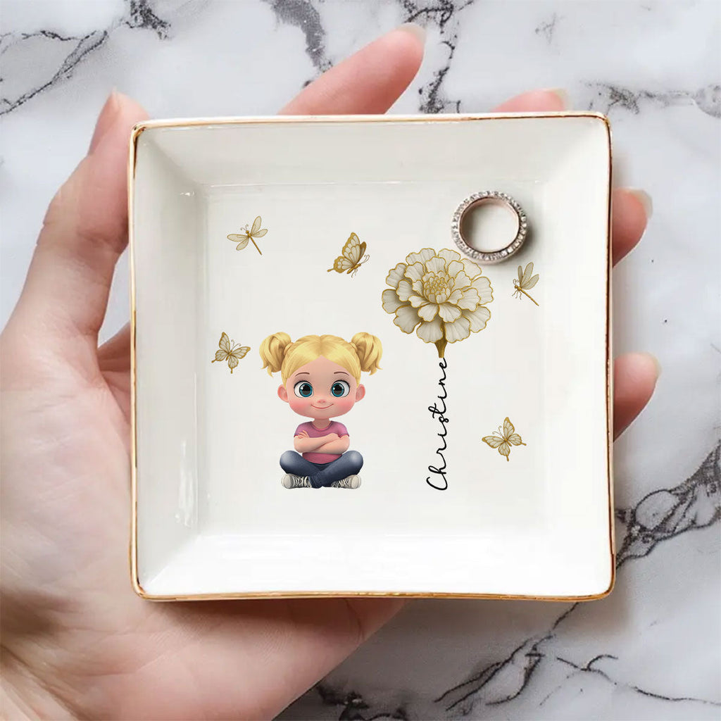Custom Granddaughter Trinket Dish, Birthday Christmas Gift • Floral Soul - Personalized Jewelry Dish