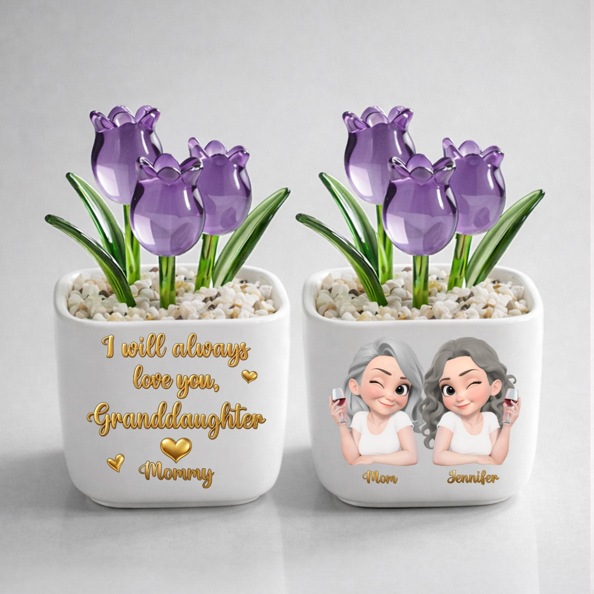 Custom Flower Keepsake, Meaningful Glass Home Decor Gift • Mom Always Love You - Personalized Glass Everlasting Tulips