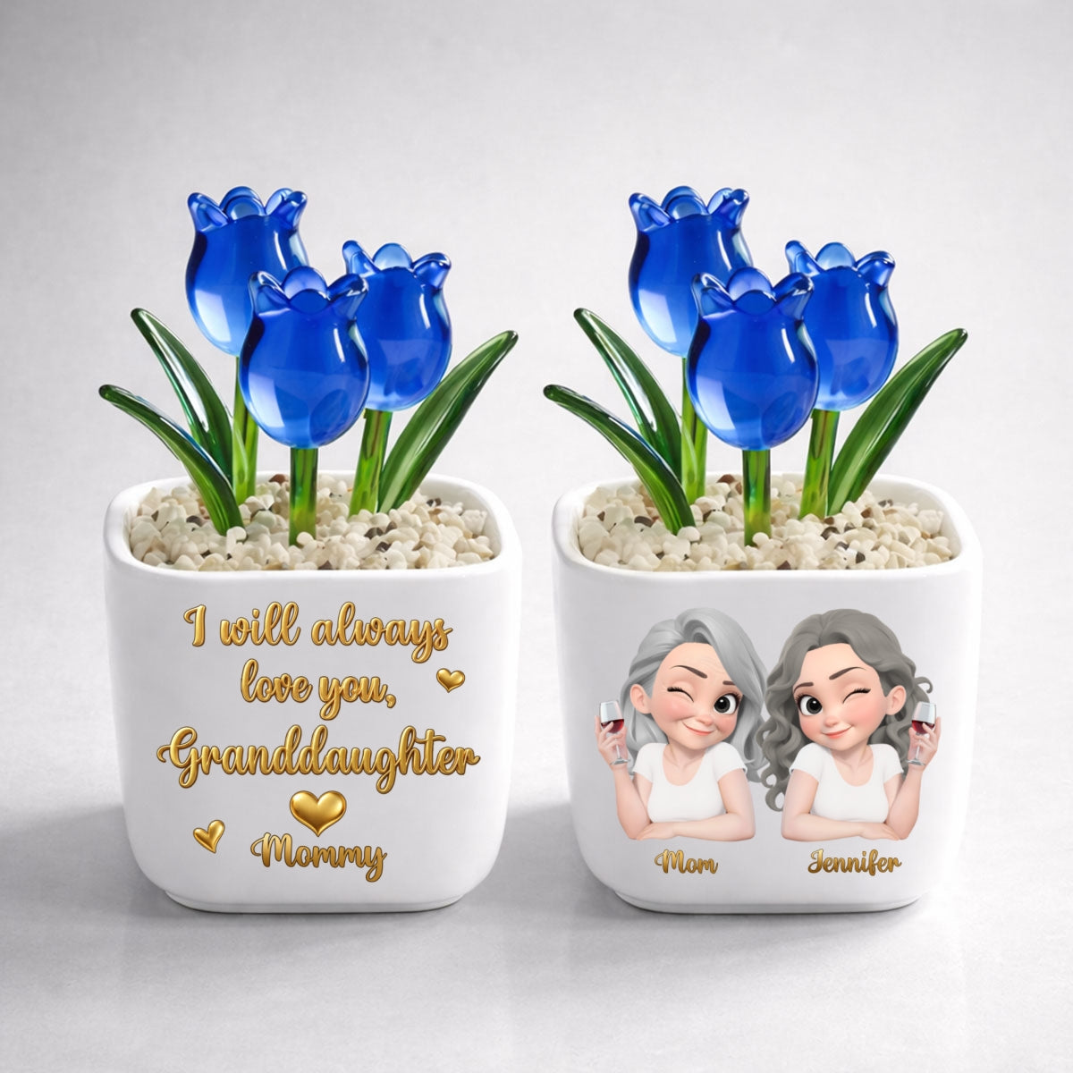 Custom Flower Keepsake, Meaningful Glass Home Decor Gift • Mom Always Love You - Personalized Glass Everlasting Tulips