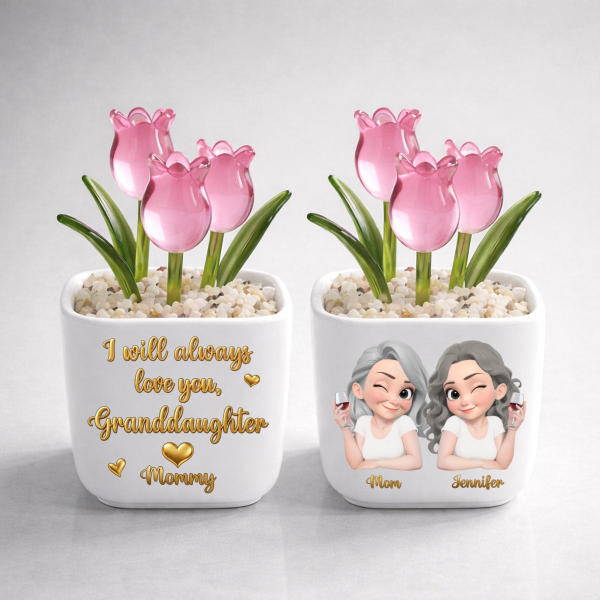 Custom Flower Keepsake, Meaningful Glass Home Decor Gift • Mom Always Love You - Personalized Glass Everlasting Tulips