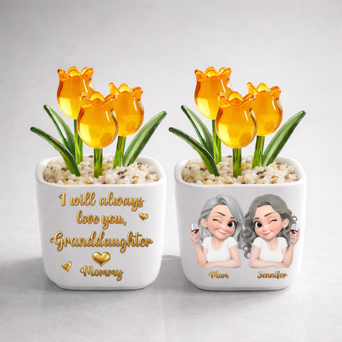 Custom Flower Keepsake, Meaningful Glass Home Decor Gift • Mom Always Love You - Personalized Glass Everlasting Tulips