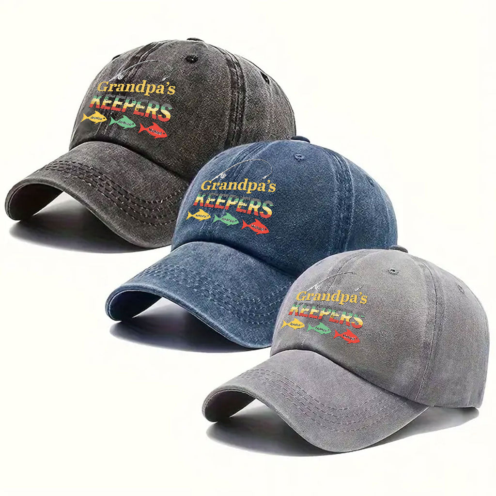 Custom Christmas Headwear Birthday Gifts for Grandpa • Dad Grandpa Keepers - Personalized Vintage Washed Denim Cap