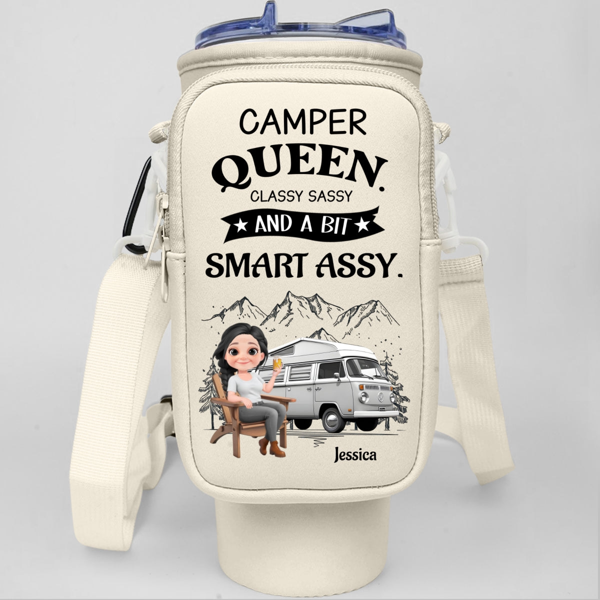 Truly A Queen Of Campers - Personalized Water Bottle Carrier Bag