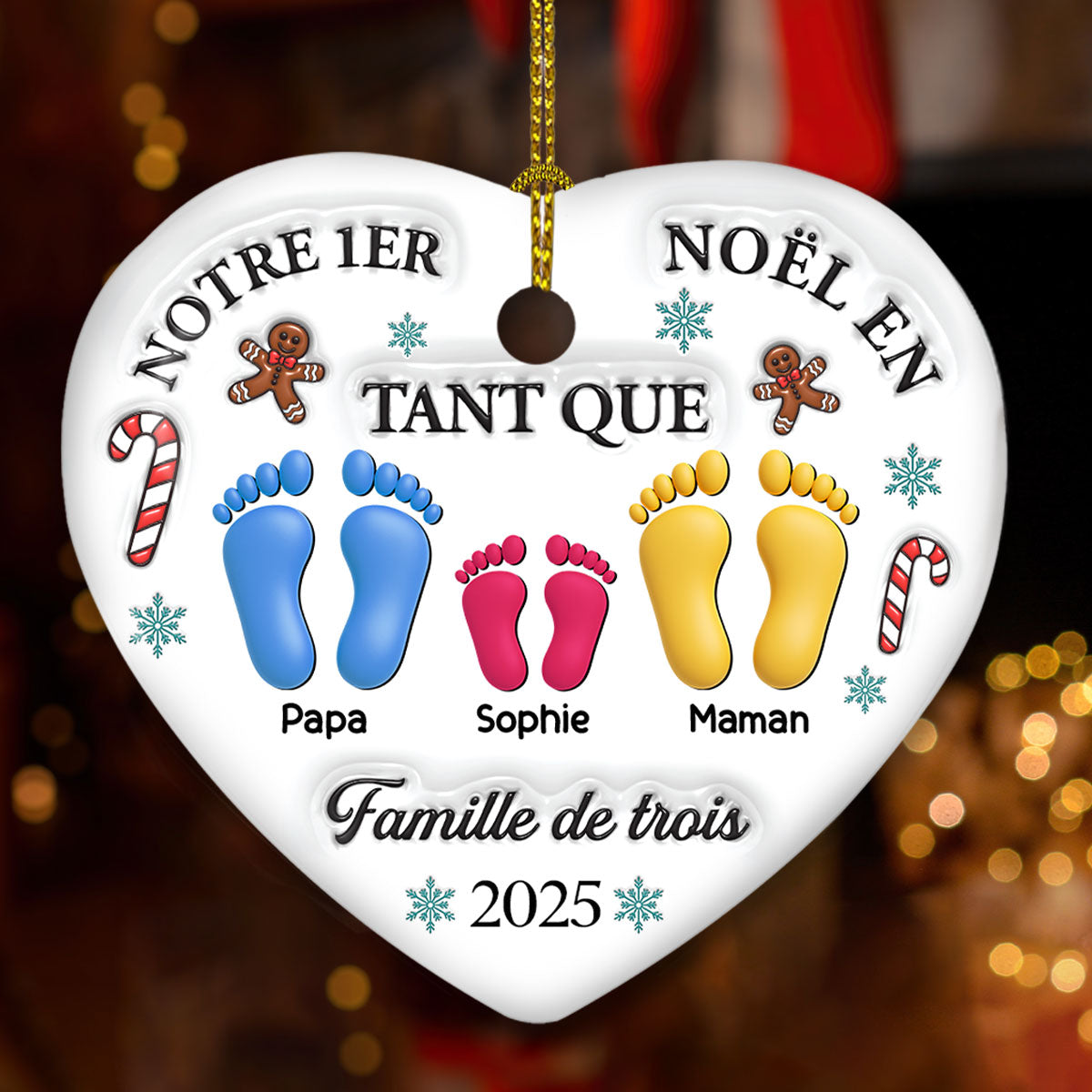 Custom Family First Christmas Ornament •  Ornement En Céramique Personnalisé À Effet 3D - Notre Premier Noël