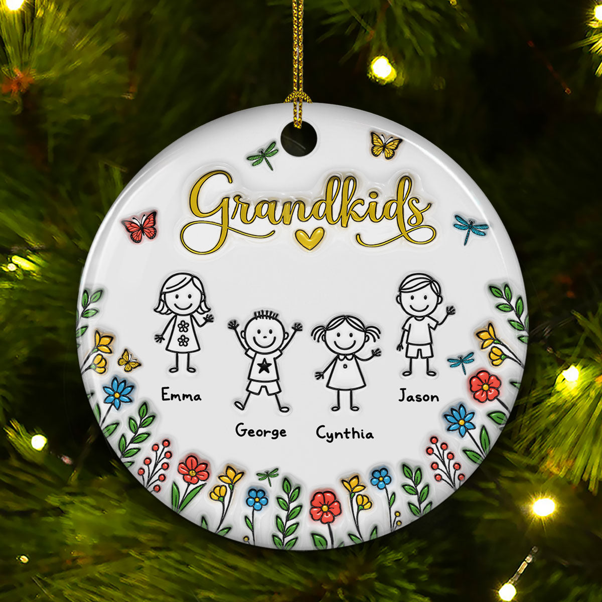 Custom Family Ornament, Christmas Gift for Family Members •  Grandkids Make Life Grand - Personalized 3D Inflated Effect Ceramic Ornament