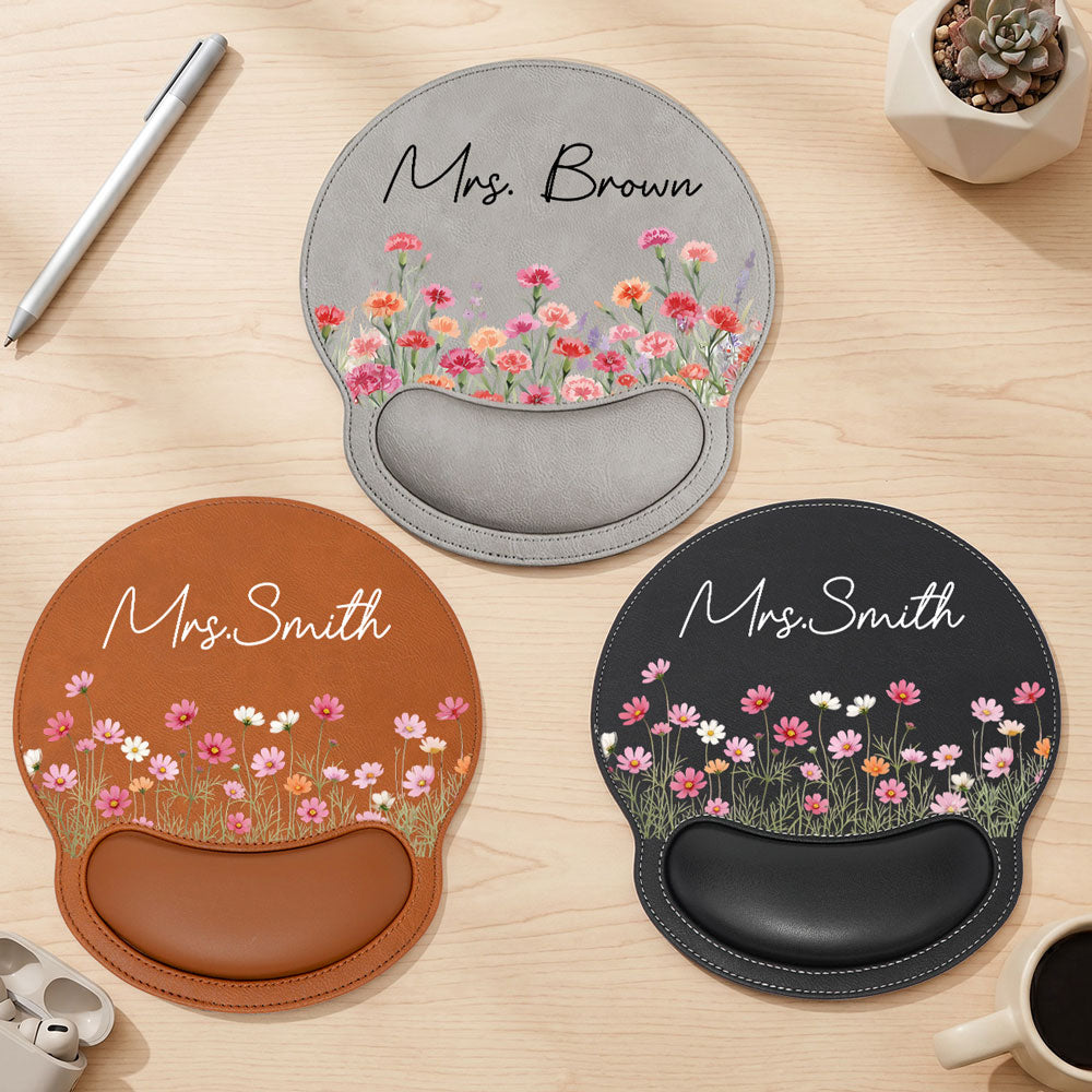 May I Bloom - Personalized Leather Mouse Pad