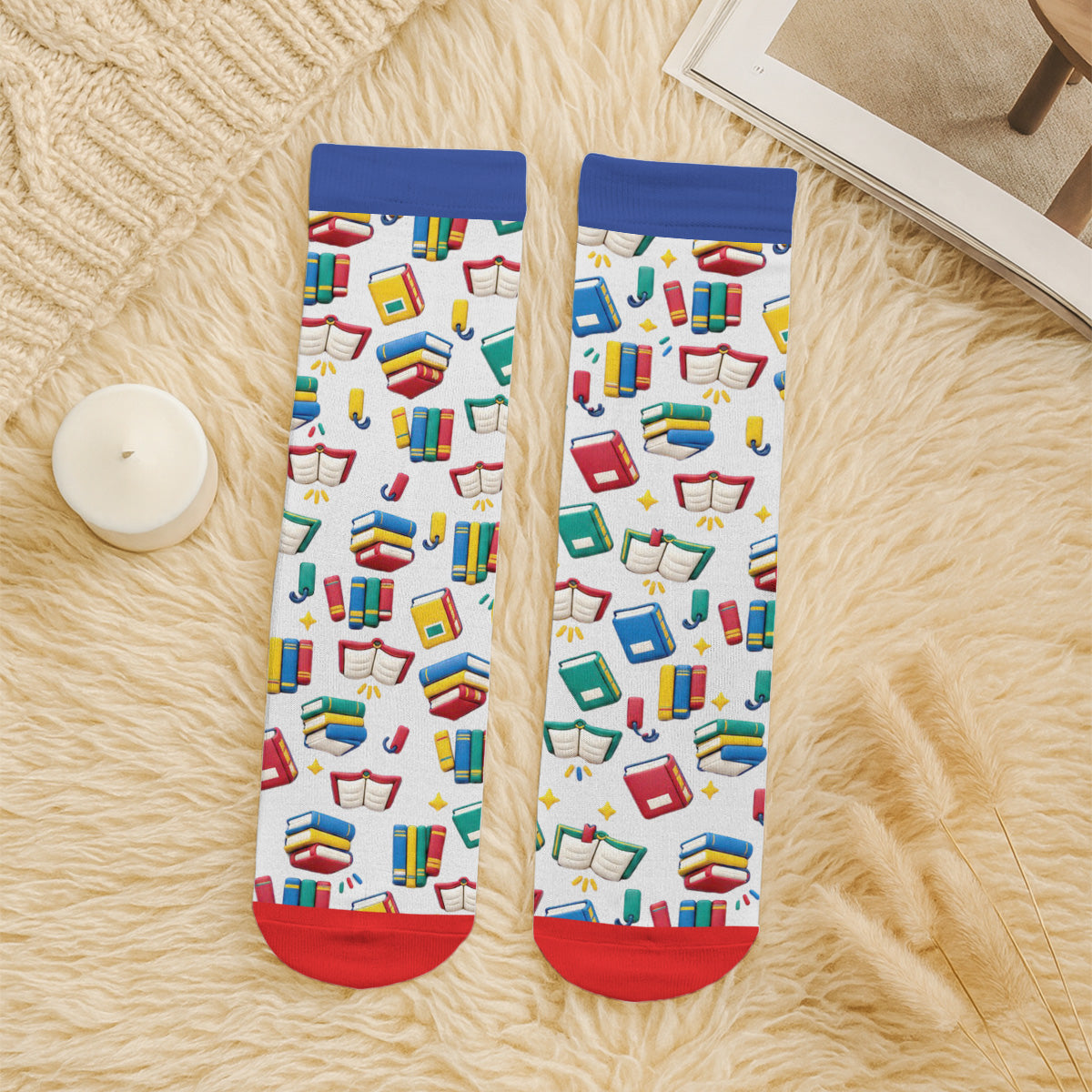 Custom Christmas Birthday Gift For Book Lovers, Bookworms, Readers • So Many Books So Little Time - Personalized Crew Socks