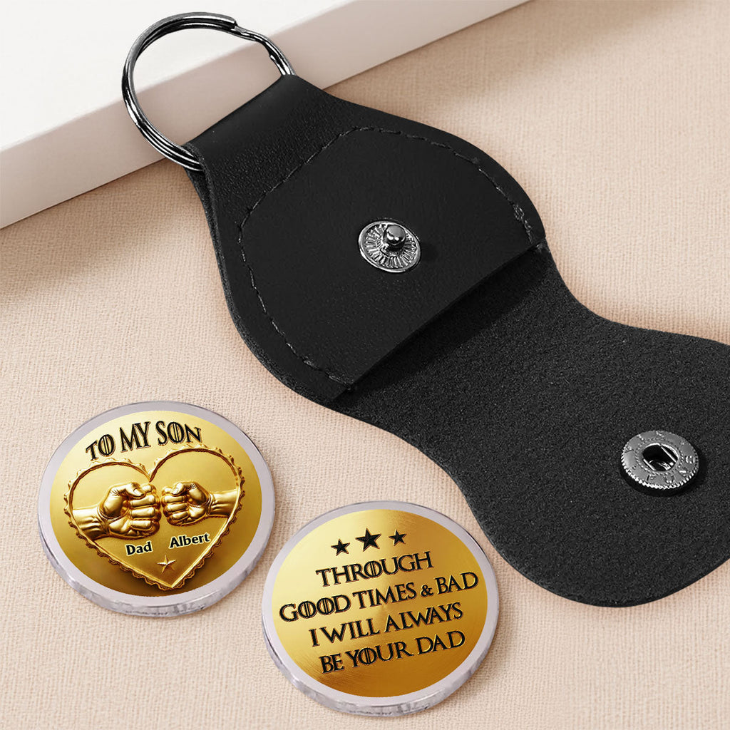 Custom Coin Keychain for Son, Father's Day Birthday Gifts • Always Your Dad - Personalized Pocket Hug
