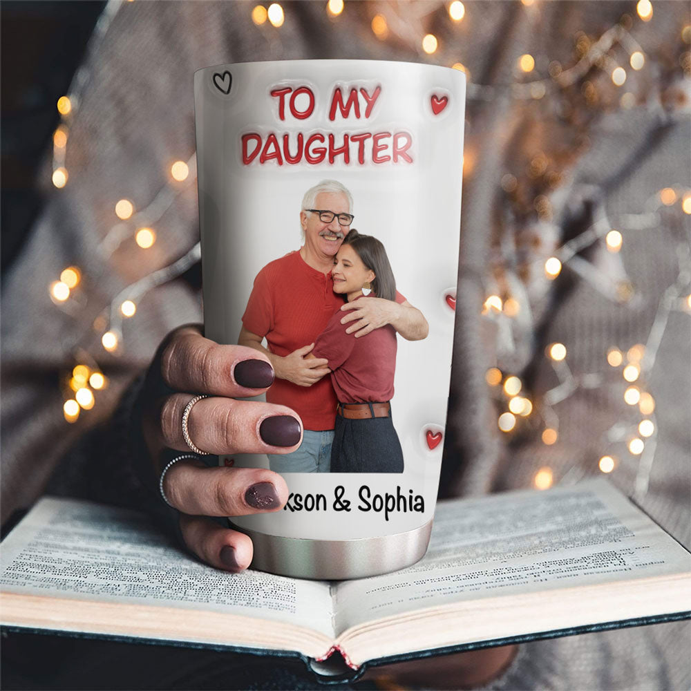 Custom Photo Christmas Birthday Gifts For Children • Hug From Dad Photo - Personalized 3D Inflated Effect Tumbler