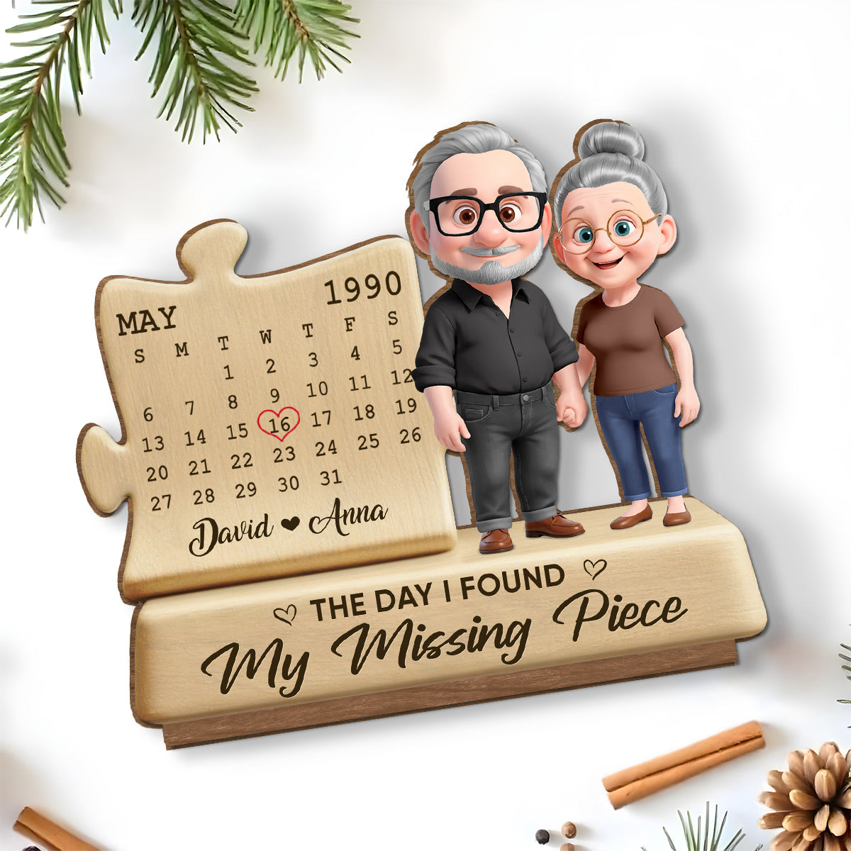 Custom Couple's Decor, Anniversary & Wedding Gift • The Missing Piece - Personalized 2-Layer Wood Plaque With Flat Base