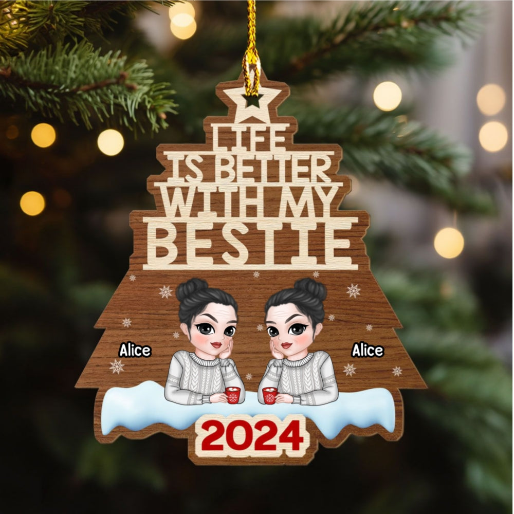 Custom Friendship Christmas Ornament, Best Friend Gift •  Besties Christmas Tree - Personalized Wood Ornament