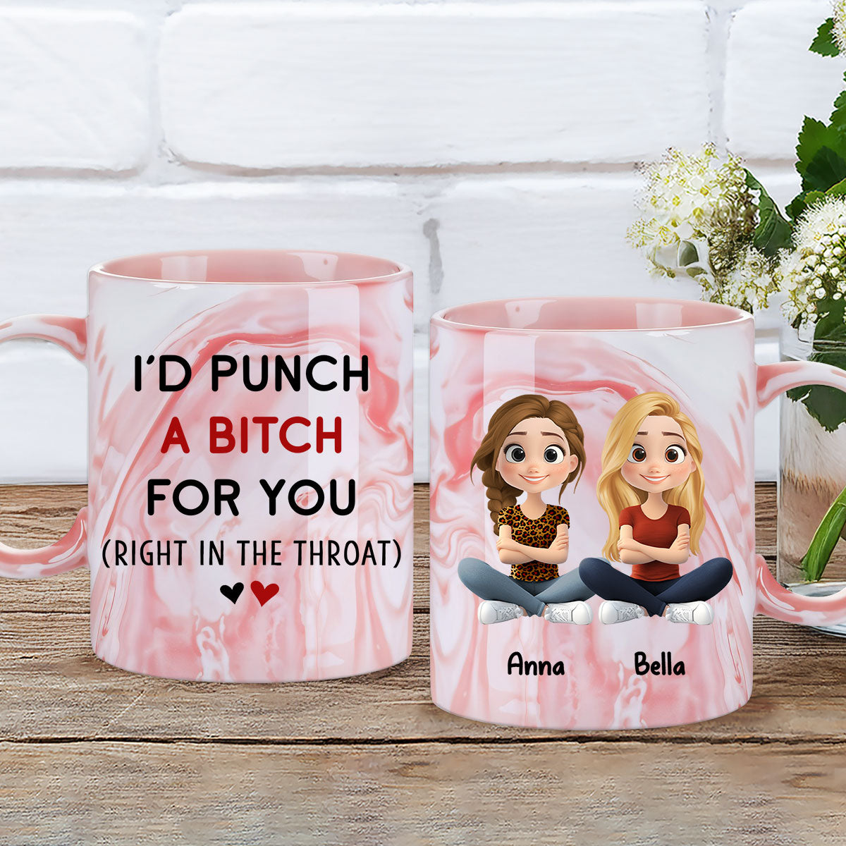 Custom Best Friend, Christmas & Birthday Friendship Keepsake Gift • Lovely Besties - Personalized Pink Marble Mug