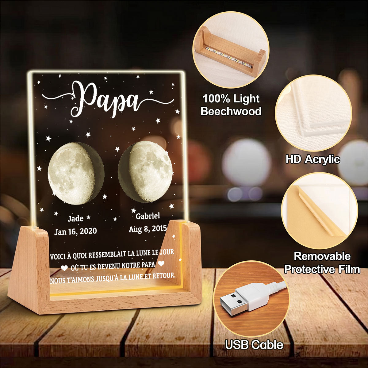 Custom Father's Day Gift for Dad Grandpa • Voici À Quoi Ressemblait La Lune 2 - Veilleuse personnalisée sur mesure