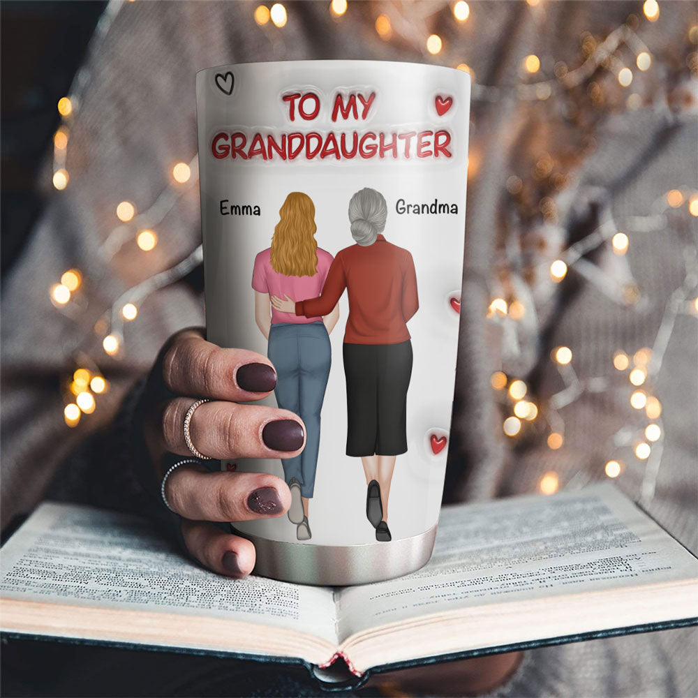 Custom Mother's Day Birthday Gifts For Granddaughter • A Hug From Grandma - Personalized 3D Inflated Effect Tumbler