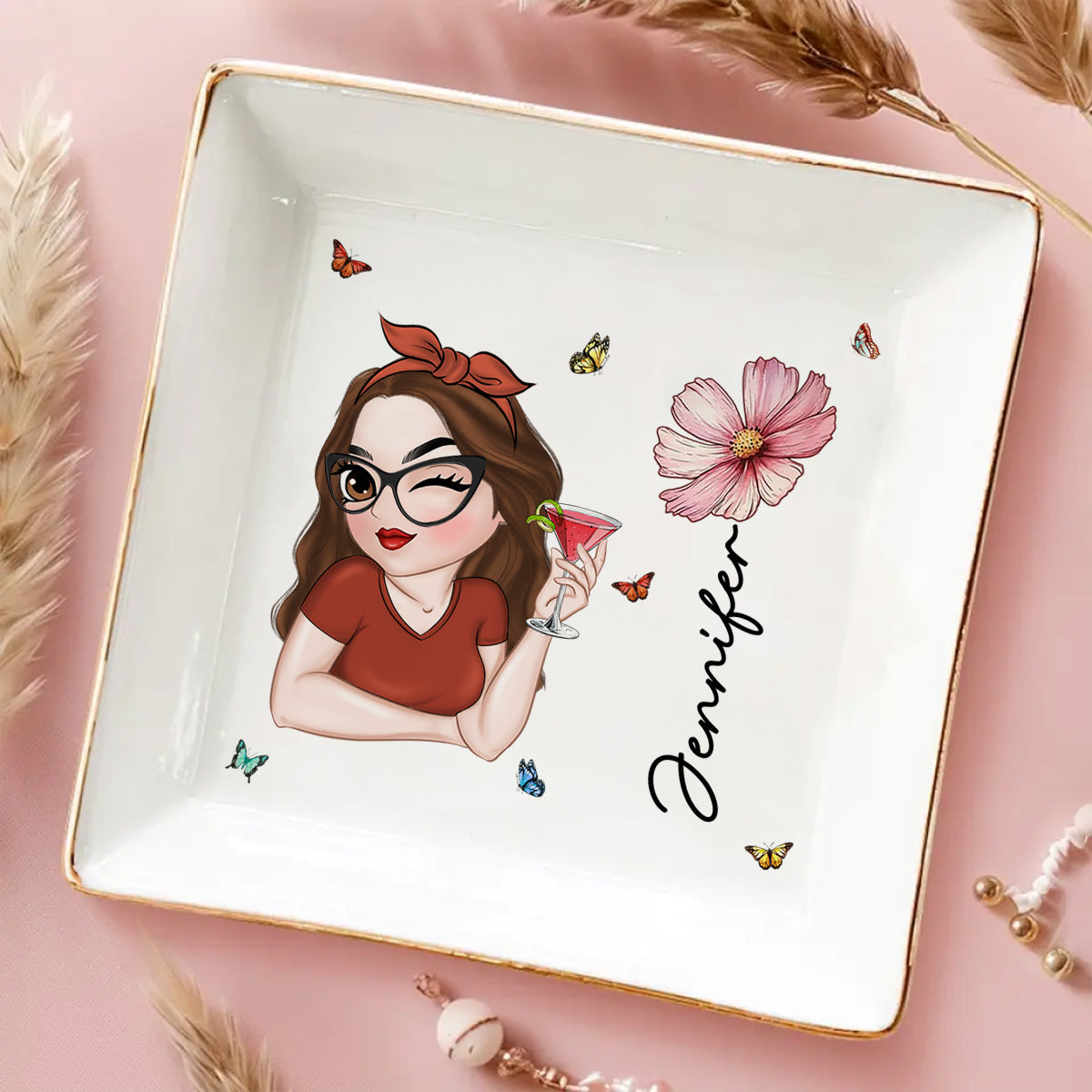 Custom Bestie Trinket Dish, Birthday Christmas Gift For Best Friend • Beautiful Bestie - Personalized Jewelry Dish