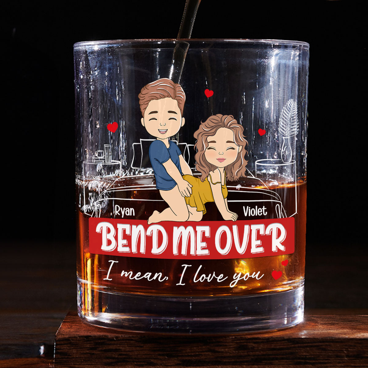 Custom Christmas Anniversary Birthday Drinkware Gifts for Wife • Bend Me Over - Personalized Whiskey Glass