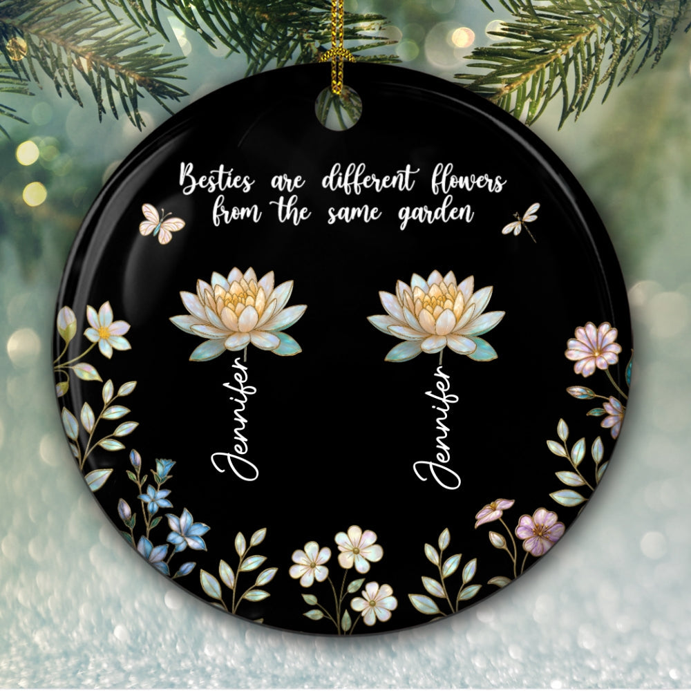 Custom Sister Christmas Ornament •  Birth Flower Sisters Are Different Flowers - Personalized Ceramic Ornament