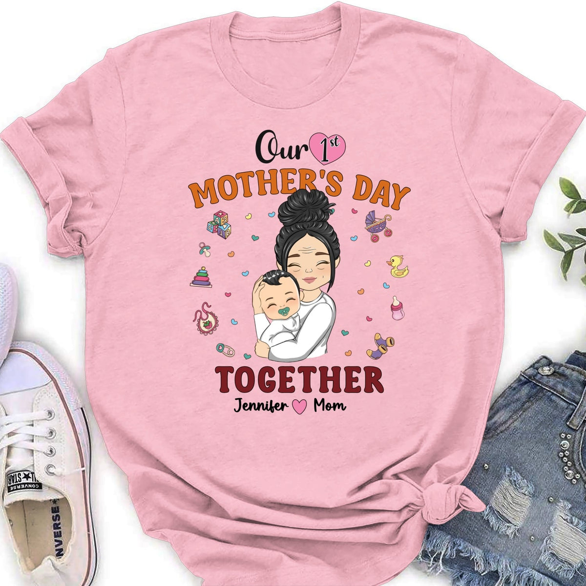 Custom First Mother's Day, Christmas Gift for New Mom • 1st Mothers Day Together - Personalized Shirt