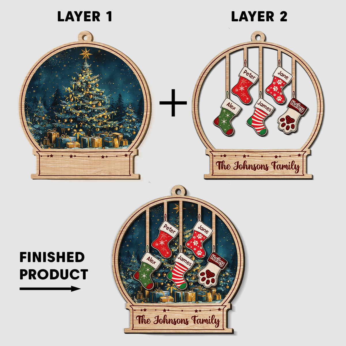 Custom Keepsake Christmas Ornament •  Our Family This Christmas - Personalized 2-layered Wood Ornament