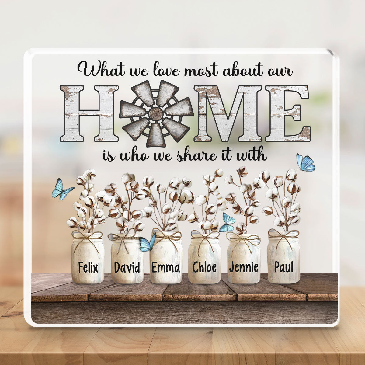 Custom Family Decor, Christmas Birthday Family Keepsake • What We Love Most About Our Home - Personalized Acrylic Plaque