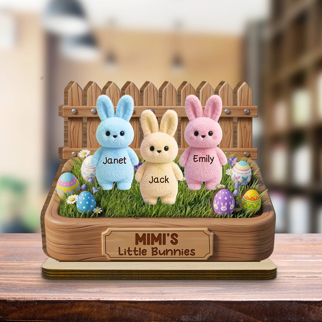 Custom Family Decor, Christmas Birthday Family Keepsake • Easter Grandma Little Bunnies - Personalized 2-Layer Wood Plaque With Flat Base