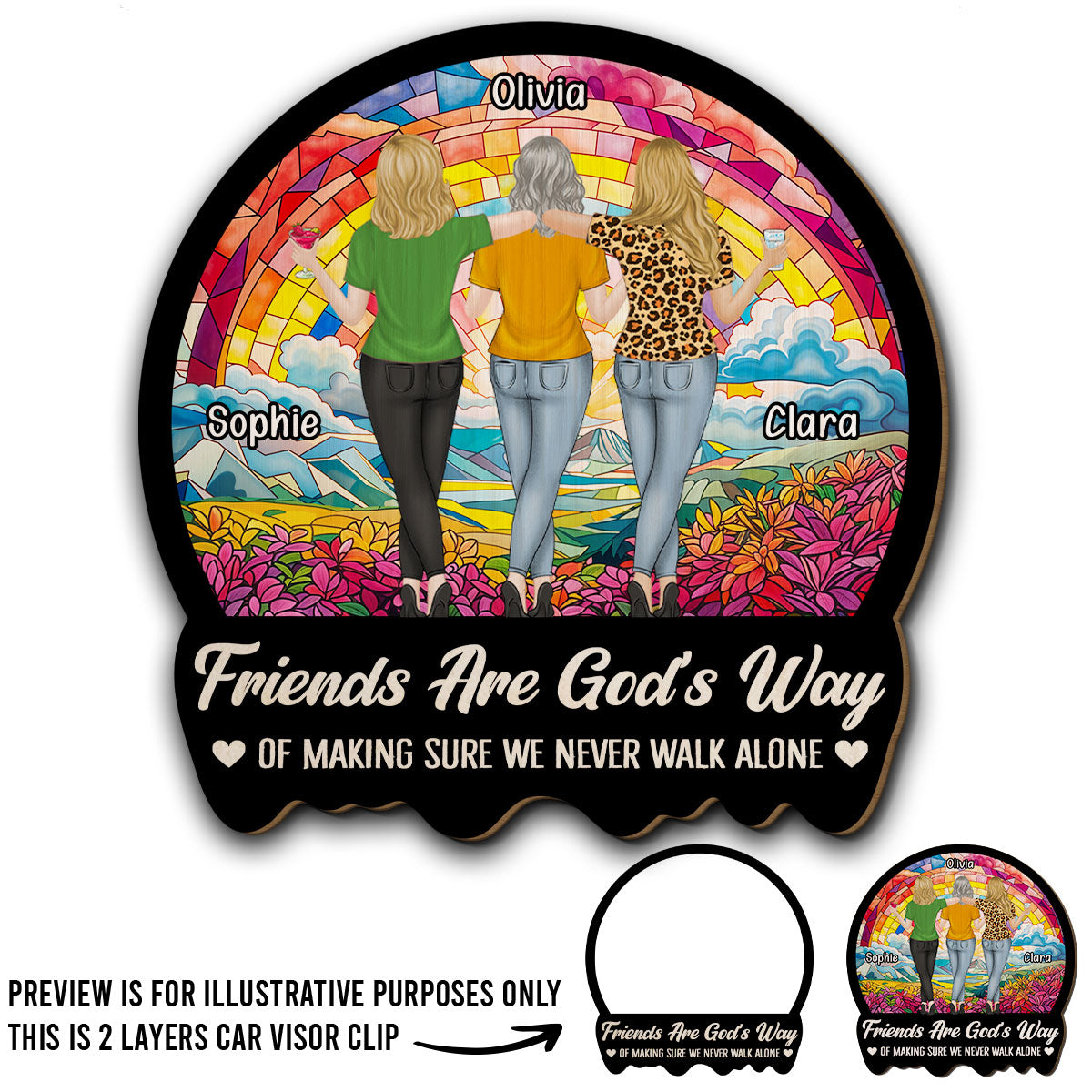 Never Walk Alone Besties - Personalized Car Visor Clip