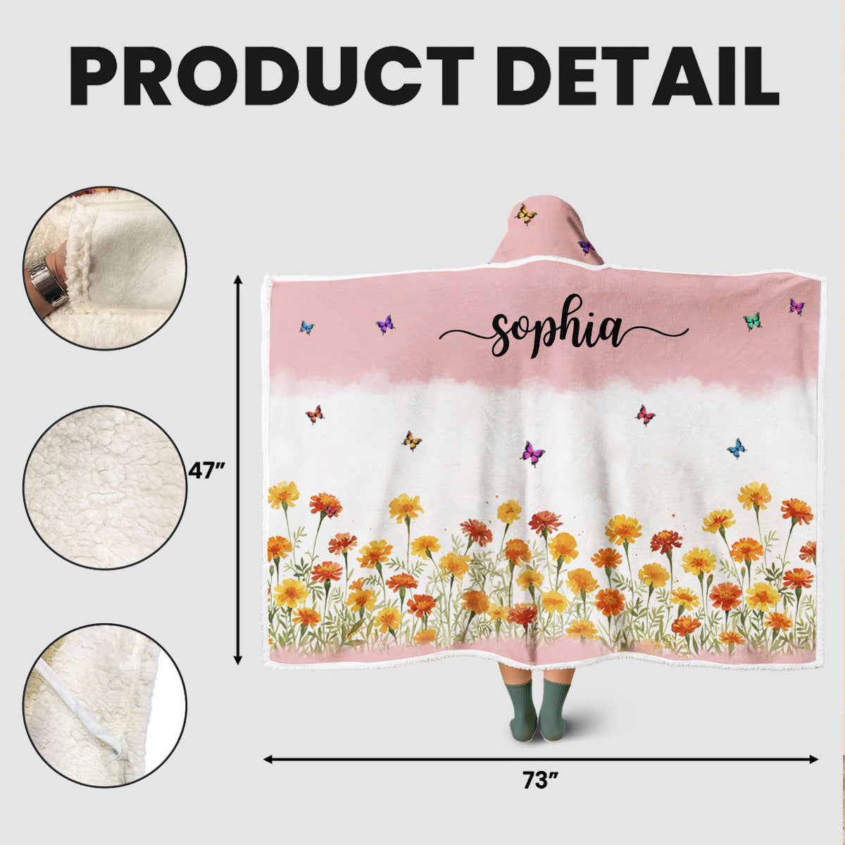 Birth Flower And Name - Personalized Hooded Blanket