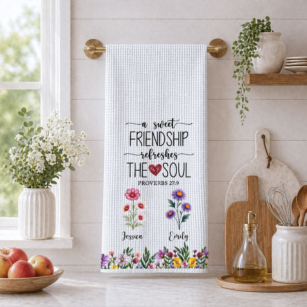 Custom Sister Kitchen Towel With Names, Birthday Christmas Gift For Sister Sibling • Rare Souls True Friends - Personalized Kitchen Towel