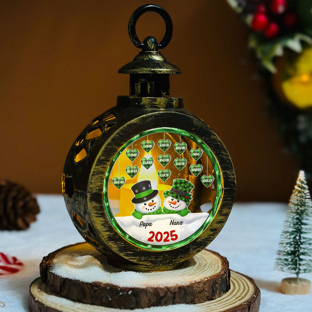 Custom Name Christmas Gifts for Grandma, Holiday Decor • Grandparents Snowman Christmas - Personalized Christmas Lantern