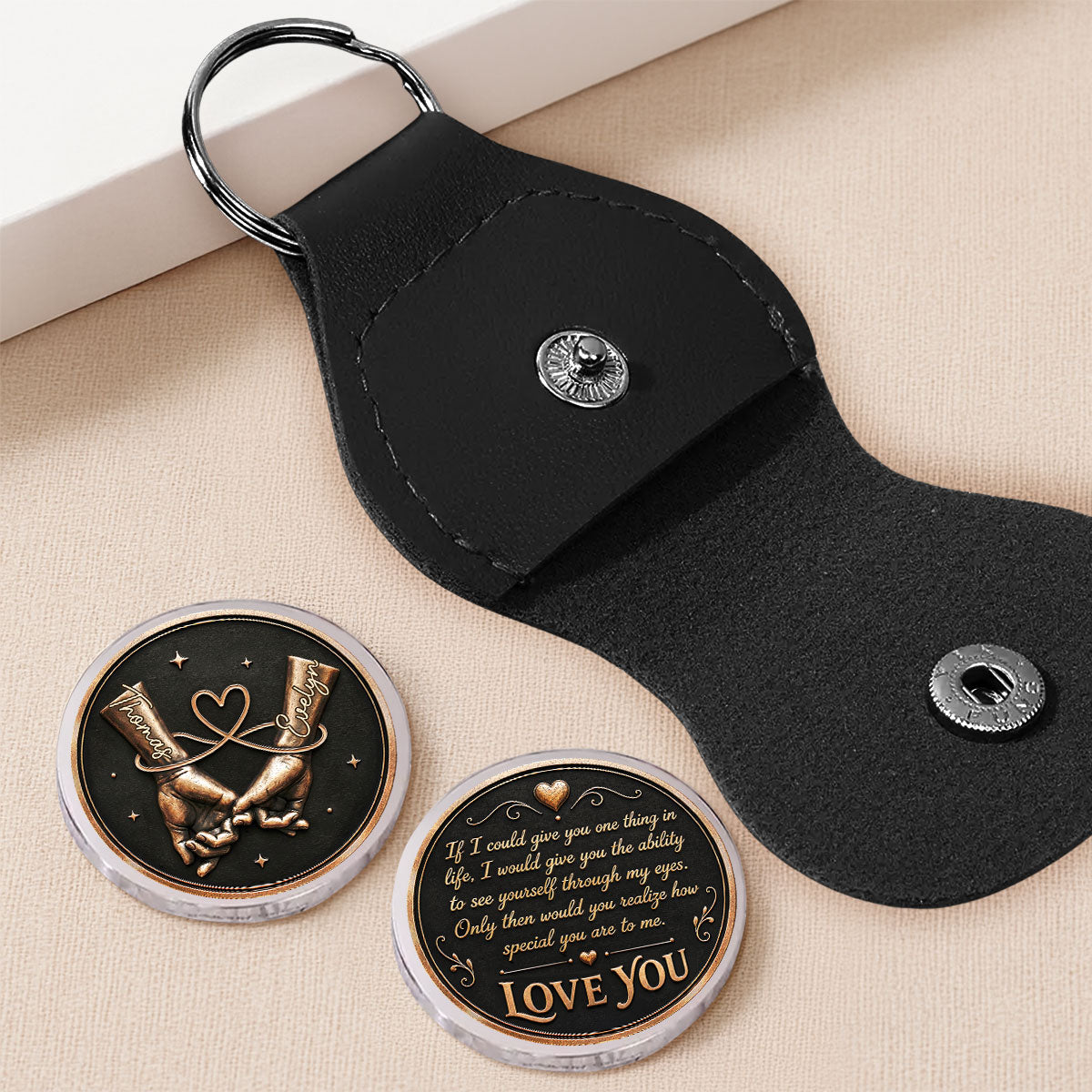 Custom Coin Keychain for Wife, Couple Anniversary Valentine's Day Gifts • My Love For You - Personalized Pocket Hug