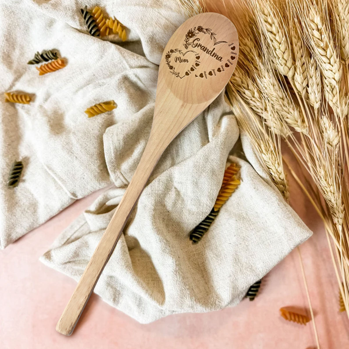 First Mom Now Grandma Floral - Personalized Engraved Wooden Spoon