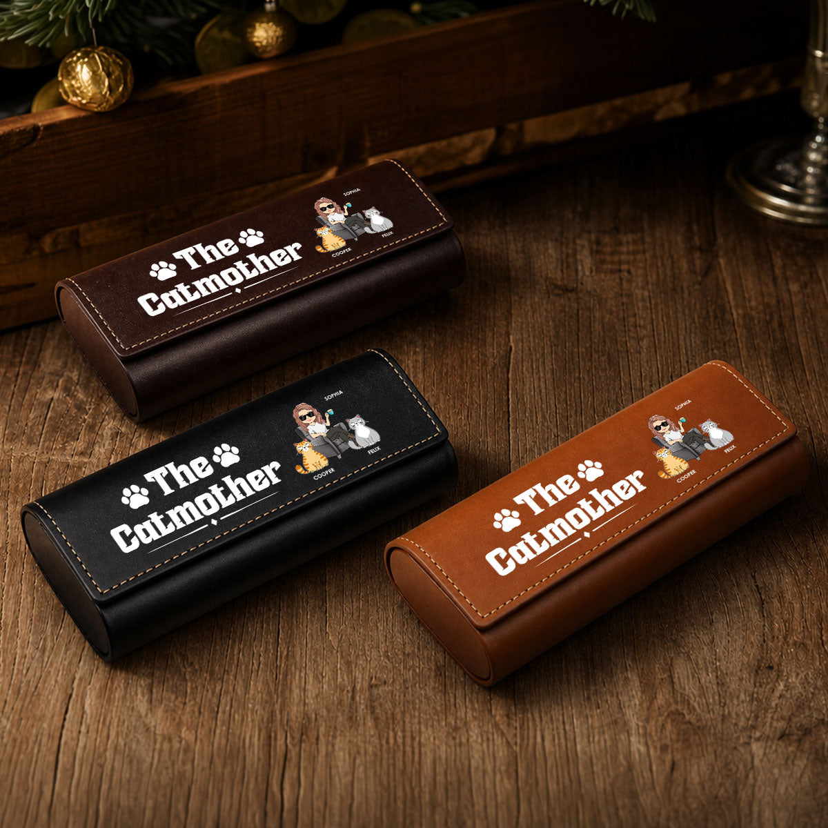 Funny Cat Mother - Personalized Leather Eyeglass Case