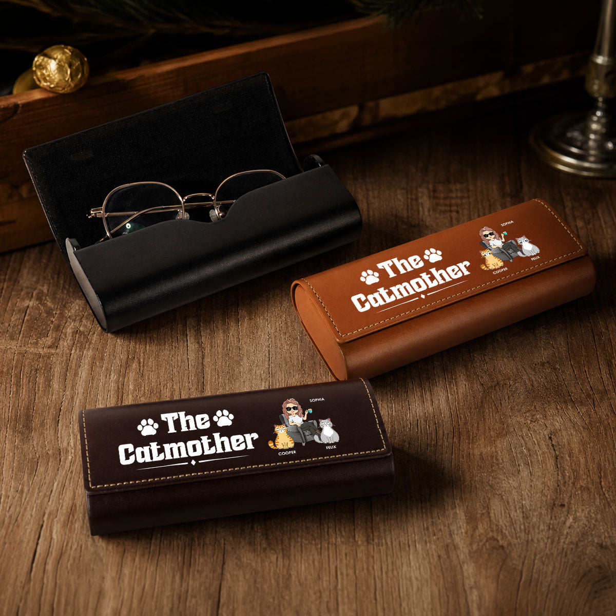 Funny Cat Mother - Personalized Leather Eyeglass Case
