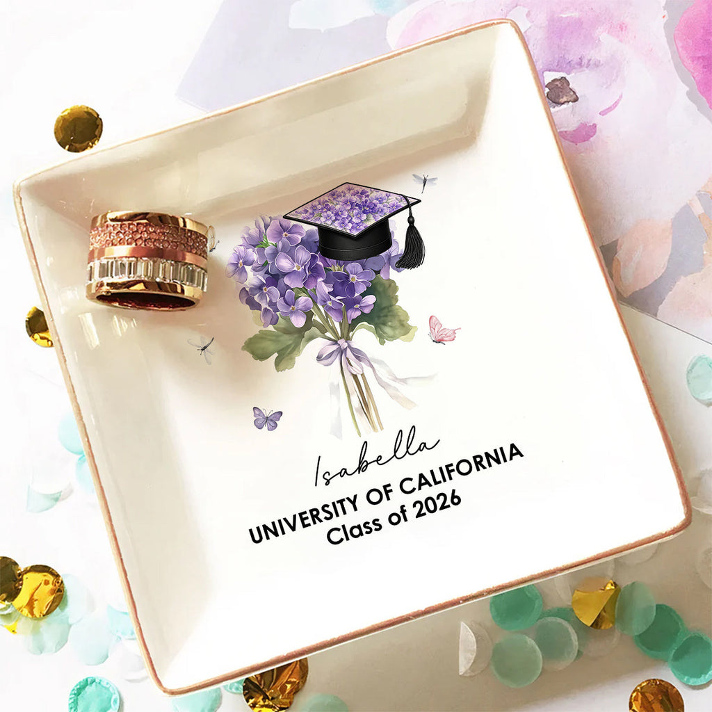 Custom Class of 2026 Trinket Dish, Graduation Gift For Her • Her Graduation Bloom - Personalized Jewelry Dish