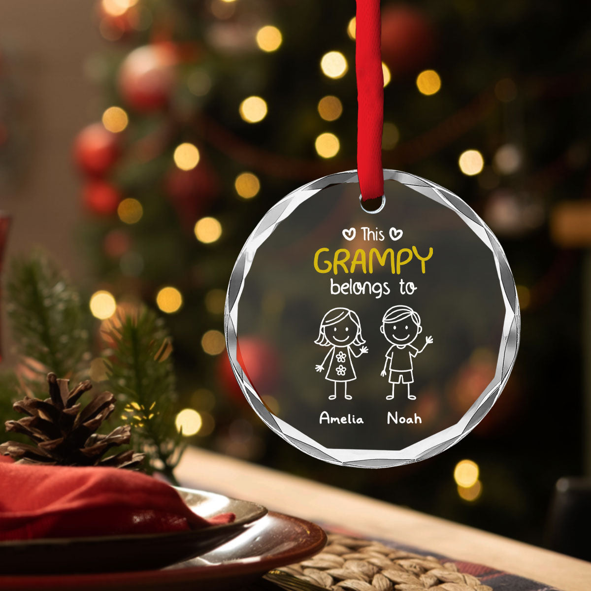 Custom Family Ornament, Christmas Gift for Family Members •  A Grandpa Loved At Christmas - Personalized Glass Ornament