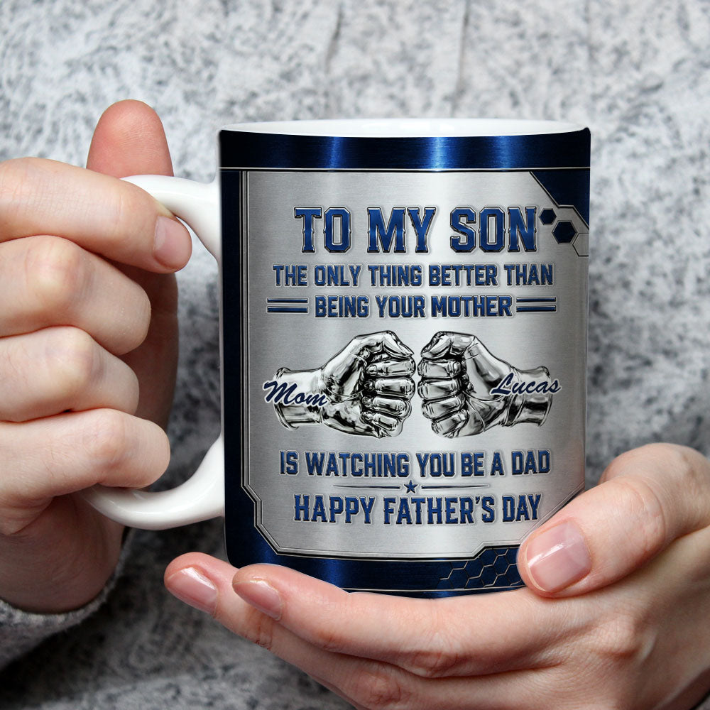 Custom Father's Day Gift For Son • Watching My Son 2 - Personalized 3D Inflated Effect Mug