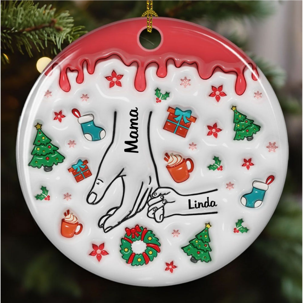 Custom Family Ornament, Christmas Gift for Family Members •  Our Hearts Are Your - Personalized 3D Inflated Effect Ceramic Ornament